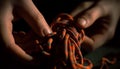 Hand holding tied knot, teamwork in nature generated by AI Royalty Free Stock Photo