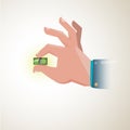 a hand holding a tiny money bill showing the weakening of exchange rate - vector Royalty Free Stock Photo