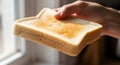 Hand holding toasted bread slice with butter Royalty Free Stock Photo