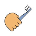 Hand holding toothbrush color icon