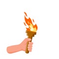 Hand holding torch. Symbol of Olympic Flame and sports.