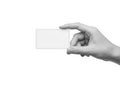 Hand holding a transparent rectangle over white background Royalty Free Stock Photo