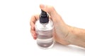 Hand holding transparent spray can Royalty Free Stock Photo