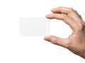 Hand holding transparent square object against white background Royalty Free Stock Photo