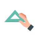 Hand holding triangle ruler supply Royalty Free Stock Photo
