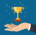 Hand holding trophy cup vector, wining concept Royalty Free Stock Photo