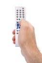 Hand holding a TV remote control Royalty Free Stock Photo