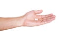 Hand holding two white pills isolate on white background