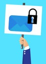 Hand holding up a banner with encrypted E-Mail symbol. Royalty Free Stock Photo