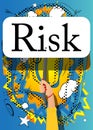 Hand holding up a banner with Risk text. Royalty Free Stock Photo