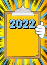 Hand holding up a banner with 2022. Future business career, New Year goals, goal concept Royalty Free Stock Photo