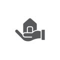 Hand holding up house icon, color, line, outline vector sign, linear style pictogram isolated on white. Symbol, logo illustration Royalty Free Stock Photo