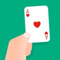 Hand holding up a playing card ace of hearts Royalty Free Stock Photo