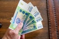 Hand holding Uzbekistani money, known as So`m Royalty Free Stock Photo