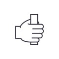 Hand holding vector line icon, sign, illustration on background, editable strokes Royalty Free Stock Photo