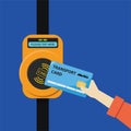 Hand holding vehicle transportation card in flat vector illustration