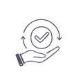 Hand holding verified checklist icon with circular arrows for continuous process Royalty Free Stock Photo