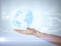 Hand holding virtual sphere globe Royalty Free Stock Photo