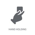 Hand holding vote paper icon. Trendy Hand holding vote paper log