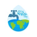 Hand holding a water drop globe Campaign idea to reduce water use for the world on World Water Day