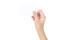Hand holding white paper on white background Royalty Free Stock Photo