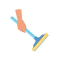 Hand holding window cleaning tool, housework concept vector Illustration on a white background Royalty Free Stock Photo
