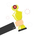 Hand holding winners trophy award. Vector illustration Royalty Free Stock Photo