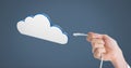 Hand holding wire connection with cloud Royalty Free Stock Photo