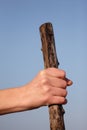 Hand holding wooden stick