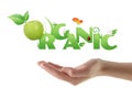 Hand holding word Organic ecological design