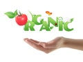 Hand holding word Organic ecological design