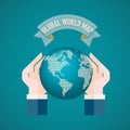 The hand holding the world on blue background vector illustration Royalty Free Stock Photo