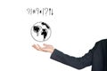 Hand holding world map icon Royalty Free Stock Photo