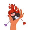 Hand Holding Wounded Black Heart in Flame Pierced with Needles as Relationship Problems Vector Illustration