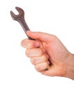 Hand holding wrench isolated on white background Royalty Free Stock Photo