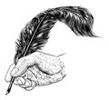 Quill Feather Ink Pen Hand Vintage Woodcut Print Royalty Free Stock Photo