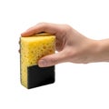 A hand holding a yellow and black sponge Royalty Free Stock Photo
