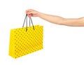 Hand holding yellow gift bag Royalty Free Stock Photo