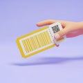 Hand Holding A Yellow Ticket With Barcode And QR Code For Entry Or Event image photo Royalty Free Stock Photo