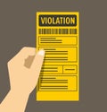 Hand holding yellow violation ticket. Isolated North American parking fine.