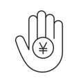 Hand holding yen coin linear icon Royalty Free Stock Photo