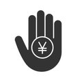 Hand holding yen glyph icon Royalty Free Stock Photo