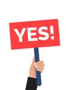 Hand holding yes opinion. Man say yes protest sign. Victory placard yes Royalty Free Stock Photo