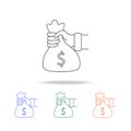 hand holds a bag of money icon. Elements of banking in multi colored icons. Premium quality graphic design icon. Simple icon for w