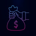 Hand holds a bag of money nolan icon. Simple thin line, outline vector of banking icons for ui and ux, website or mobile