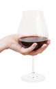 Hand holds big glass with red wine isolated Royalty Free Stock Photo
