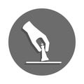 hand holds the chess king icon in badge style. One of chess collection icon can be used for UI, UX Royalty Free Stock Photo