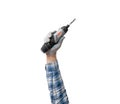 hand holds a construction tool - accumulator screwdriver
