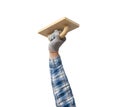 hand holds a construction tool - Plastic trowel for wall Royalty Free Stock Photo