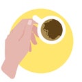 Hand holds a cup of aromatic coffee. The concept of rest. Relaxation, emotional balance and calm.For advertising,posters